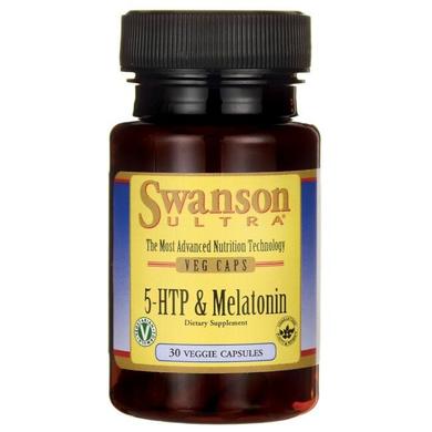 5 НТР + Мелатонін, 5-Htp + Melatonin, Swanson, 30 рослинних капсул - фото