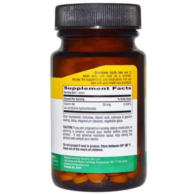 Вітамін В6 (піридоксин), Vitamin B-6, Country Life, 50 мг, 100 таблеток - фото