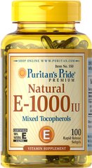Витамин Е, Vitamin E, Puritan's Pride, 1000 МЕ, 100 капсул - фото