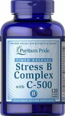 Комплекс В з вітаміном С, Stress Vitamin B-Complex with Vitamin C-500 Timed Release, Puritan's Pride, 120 каплет - фото