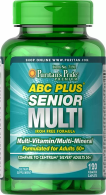 Мультивітаміни і мінерали 50+, ABC Plus Senior Multi, Puritan's Pride, без заліза, 60 капсул - фото