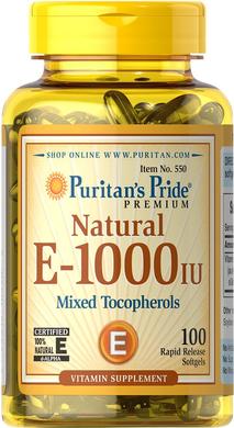 Вітамін Е, Vitamin E, Puritan's Pride, 1000 МО, 100 капсул - фото
