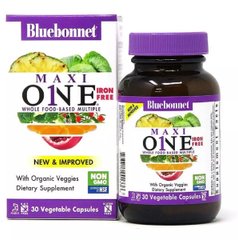 Комплекс вітамінів без заліза, Maxi One, Iron Free, Bluebonnet Nutrition, 30 рослинних капсул - фото