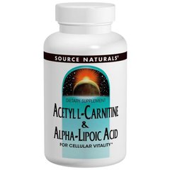 Ацетил карнітин + альфа-ліпоєва кислота, Acetyl L-Carnitine & Alpha Lipoic Acid, Source Naturals, 650 мг, 60 таблеток - фото