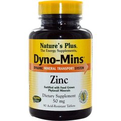 Цинк Діно-Хв, Zinc, Nature's Plus, 50 мг, 90 кислотно-резистентних таблеток - фото