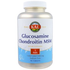 Глюкозамин хондроитин МСМ, Glucosamine Chondroitin MSM, Kal, без натрия, 90 таблеток - фото