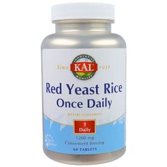 Красный ферментированный рис, раз в день, 1200 мг, Kal, 60 таблеток - фото