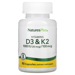 Витамин Д3 и К2 (Vit D3/Vit K2), Nature's Plus, 1000 МЕ/100 мкг, 90 капсул - фото