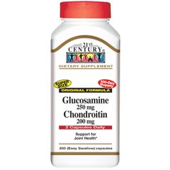 Глюкозамін хондроїтин, Glucosamine Chondroitin, 21st Century, 250/200 мг, 200 капсул - фото