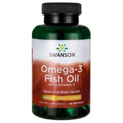 Омега-3 рыбий жир с витамином Д, Omega-3 Fish Oil with Vitamin D, Swanson, 1000 мг, вкус лимона, 60 гелевых капсул - фото