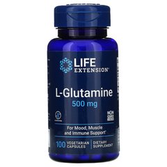 L- глютамін, L-Glutamine, Life Extension, 500 мг, 100 капсул - фото