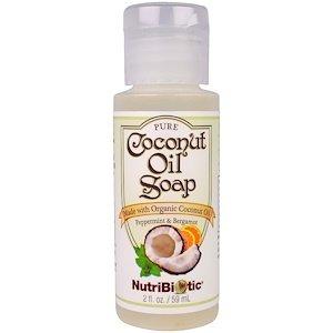 Мило з кокосовим маслом, Coconut Oil Soap, NutriBiotic, м'ята-бергамот, органік, 59 мл - фото