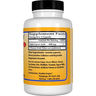 Альфа-липоевая кислота, Alpha Lipoic Acid, Healthy Origins, 600 мг, 60 капсул - фото