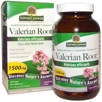 Корень валерианы полный спектр, Valerian Root, Nature's Answer, 1500 мг, 180 вегетарианских капсул - фото