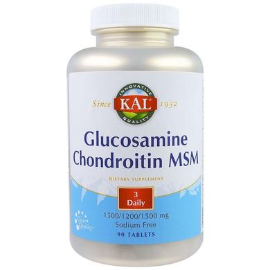 Глюкозамін хондроітин МСМ, Glucosamine Chondroitin MSM, Kal, без натрію, 90 таблеток - фото