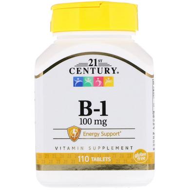 Тіамін, Vitamin B-1, 21st Century, 100 мг, 110 таблеток - фото