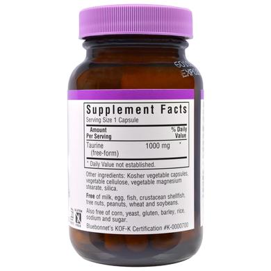 Таурин, Taurine, Bluebonnet Nutrition, 1000 мг, 50 капсул - фото