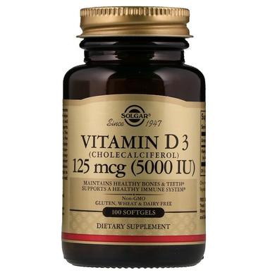 Витамин Д3, Vitamin D3, Solgar, 5000 МЕ, 100 капсул - фото