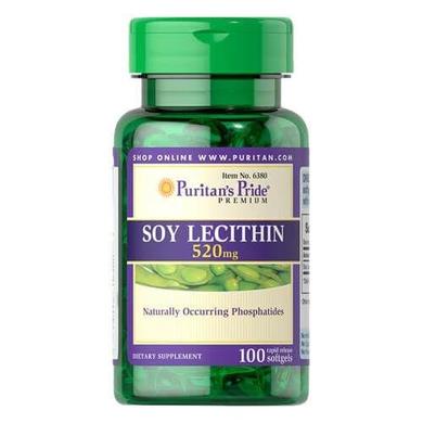 Лецитин из сои, Soy Lecithin, Puritan's Pride, 520 мг, 100 гелевых капсул - фото