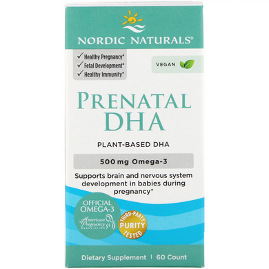 Рыбий жир для беременных, Prenatal DHA, Nordic Naturals, 500 мг, 60 гелевых капсул - фото