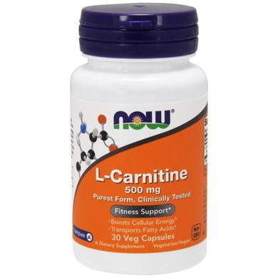 Карнитин тартрат, L-Carnitine, Now Foods, 500 мг, 30 капсул - фото