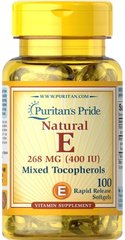 Витамин Е и смесь токоферолов, Vitamin E Mixed Tocopherols, Puritan's Pride, 400 МЕ, 100 капсул - фото