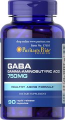 ГАМК (гамма-аминомасляная кислота), GABA, Puritan's Pride, 750 мг, 90 капсул - фото