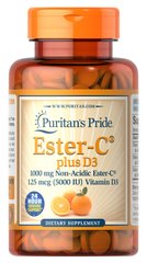 Витамин C, Vitamin C-1000 mg Ester-C Plus Vitamin D-3, Puritan's Pride, 5000 IU, 60 таблеток - фото