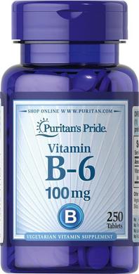 Вітамін В6, Vitamin B-6 (Pyridoxine Hydrochloride), Puritan's Pride, 100 мг, 250 таблеток - фото