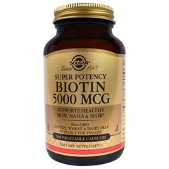 Биотин, Biotin, Solgar, 5000 мкг, 100 капсул - фото