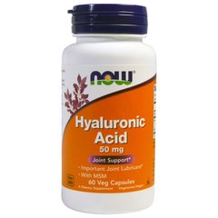 Гиалуроновая кислота и МСМ, Hyaluronic Acid, Now Foods, 50 мг, 60 капсул - фото