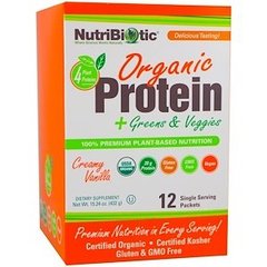 Протеїн, зелень і овочі, Protein, NutriBiotic, смак кремовою ванілі, органік, для веганів, 12 пакетиків по 36 г - фото