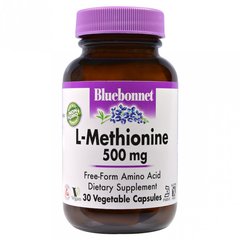 L-Метионин 500 мг, Bluebonnet Nutrition, 30 гелевых капсул - фото