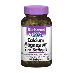 Кальций, магний +цинк, Bluebonnet Nutrition, 60 желатиновых капсул - фото