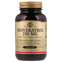 Ресвератрол (Resveratrol), Solgar, 250 мг, 30 капсул - фото