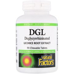 Корень солодки, DGL, Deglycyrrhizinated Licorice Root Extract, Natural Factors, 90 жевательных таблеток - фото