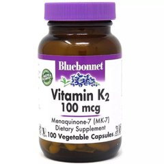Вітамін K2 100 мкг, Vitamin K2, Bluebonnet Nutrition, 100 вегетаріанських капсул - фото