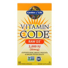 Вітамін Д3, Vitamin Code Raw D3, 2000 МО, Garden of Life, 60 капсул - фото
