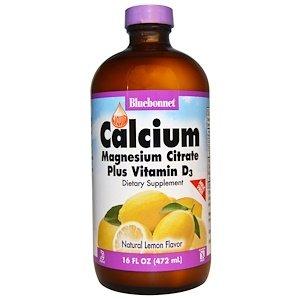 Кальцій магній Д3, Calcium Magnesium Vitamin D3, Bluebonnet Nutrition, рідкий, лимон, 472 мл - фото