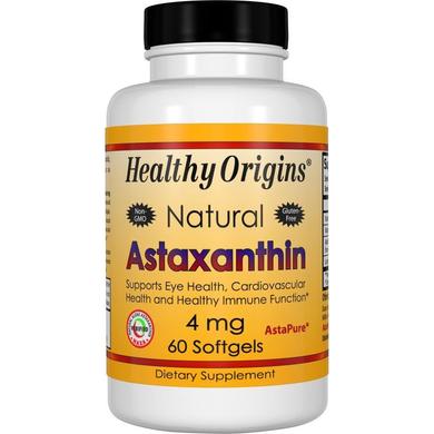 Астаксантин, Astaxanthin, Healthy Origins, 4 мг, 60 гелевых капсул - фото
