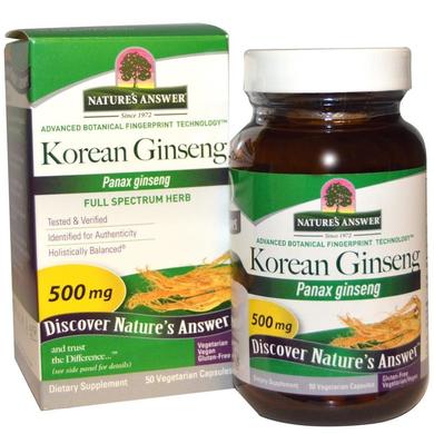 Женьшень, Korean Ginseng, Nature's Answer, 500 мг, 50 капсул - фото