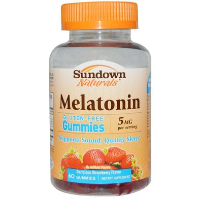Мелатонін, Melatonin Gummies, Sundown Naturals, смак полуниці, 5 мг, 60 жувальних таблеток - фото