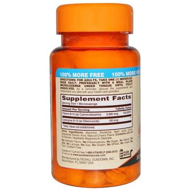 Витамин В12, Sundown Naturals, 6000 мкг, 60 таблеток - фото