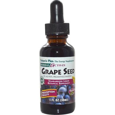 Экстракт виноградных косточек (Grape Seed), Nature's Plus, Herbal Actives, без спирта, 25 мг, 30 мл - фото