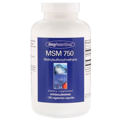 МСМ (метилсульфонілметан), MSM 750, Allergy Research Group, 150 вегетаріанських капсул - фото