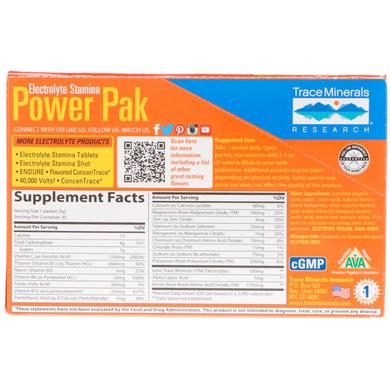 Электролит Stamina, Power Pak, 1200 мг, мандарин, 30 пакетов, по 5, Trace Minerals Research, 2 г - фото