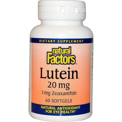 Лютеин 20 мг, Natural Factors, 60 желатиновых капсул - фото
