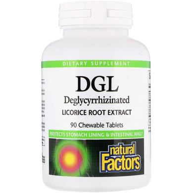 Корінь солодки, DGL, Deglycyrrhizinated Licorice Root Extract, Natural Factors, 90 жувальних таблеток - фото