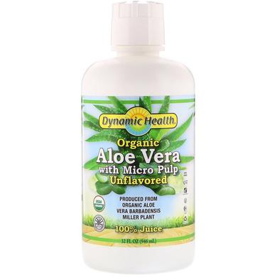 Сок алоэ вера с микрочастицами, Organic Aloe Vera Juice with Micro Pulp 100% Juice, Dynamic Health Laboratories, без вкуса, 946 мл - фото