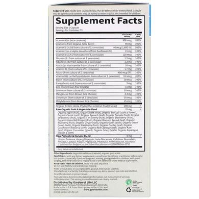 Сырые витамины для мужчин, Raw Multi-Vitamin, Garden of Life, Vitamin Code, 1 в день, 75 капсул - фото